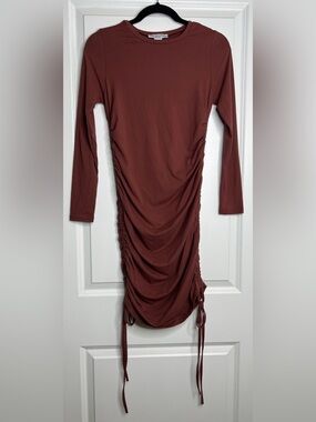 Emma's Expressions Maternity Maroon Ruched Side Long Sleeve Dress Size Small